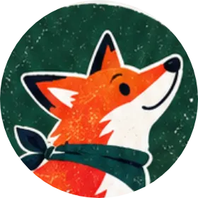 Pip the fox in a green scarf, nose in the air.