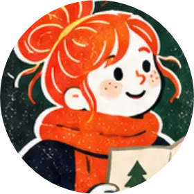 Ruby with her red scarf, holding a treasure map.